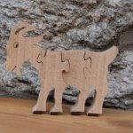 4 stuks massief houten puzzel geit Hetre handgemaakt, boerderijdieren