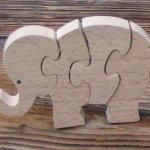 olifant puzzel 4 stukken massief beukenhout, handgemaakt, savanne dieren