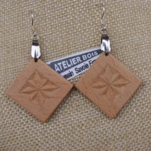oorbellen vierkant gesneden sieraden natuur massief hout Hetre handgemaakt