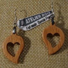 oorbellen hart gewaxt beukenhout, hout bruiloft, valentijnsdag, handgemaakt