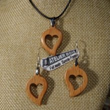 Beukenhouten hartenset, oorbellen en hanger, houten huwelijkscadeau idee, Valentijnsdag, handgemaakt